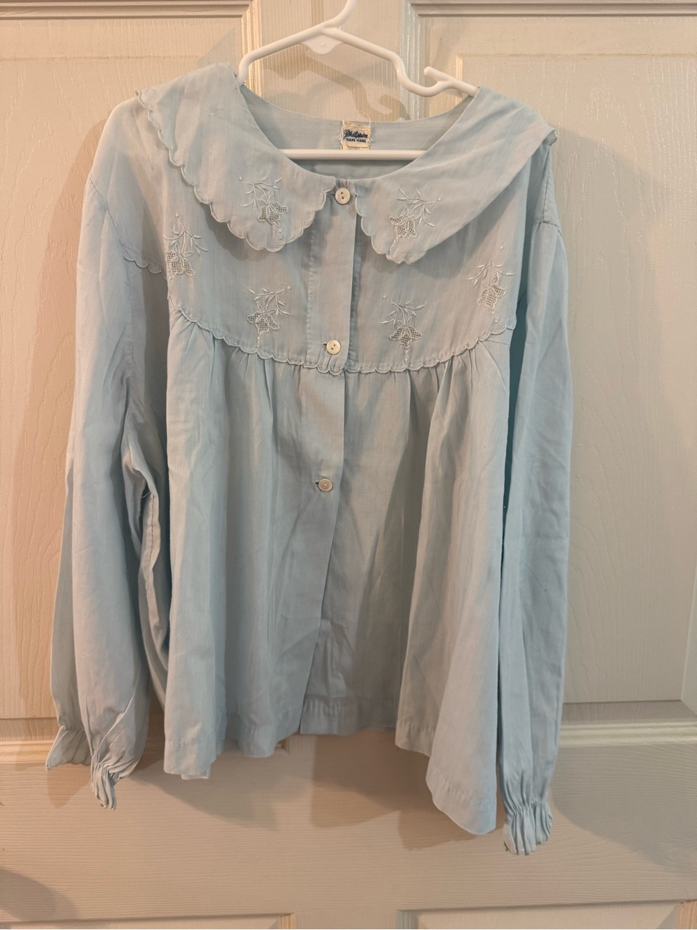 Girls' Light Blue Embroidered Peter Pan Collar Blouse